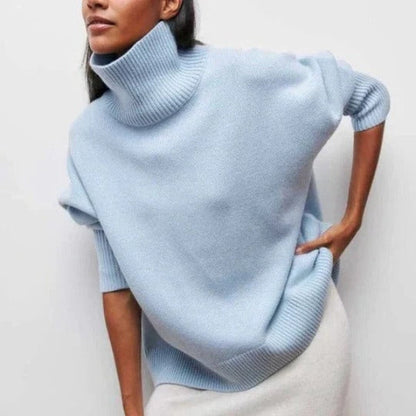 Women’s Turtleneck Sweater – Wool Blend – Oversized Fit – Dropped Shoulders – Ribbed Trim