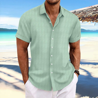 Men’s Button-Up Shirt – Jacquard Texture – Relaxed Fit – Short Sleeve Casual Style