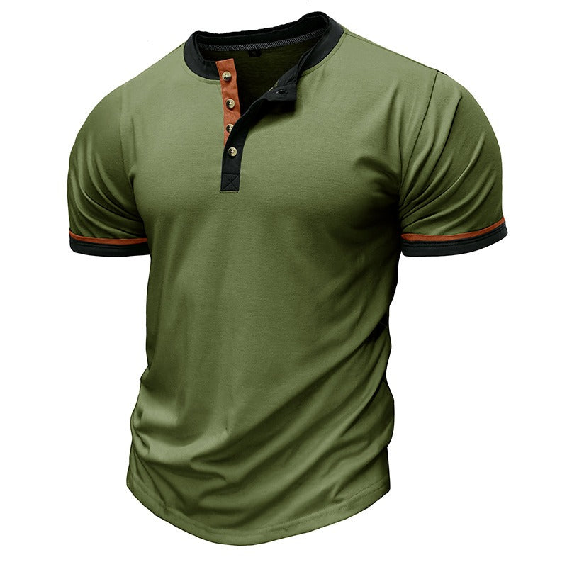 Men’s Henley Shirt – Cotton – Regular Fit – Short Sleeve – Contrast Trim Casual Wear
