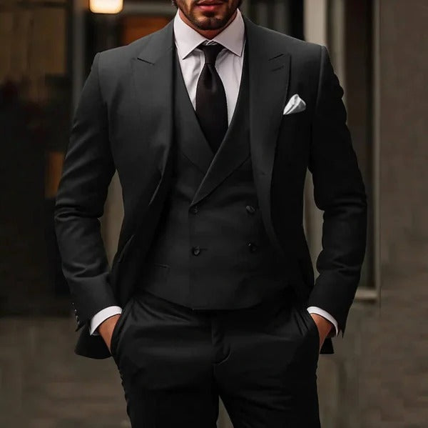 Men’s Three-Piece Suit – Slim Fit – Wool Blend – Notch Lapel – Formal Business Wear