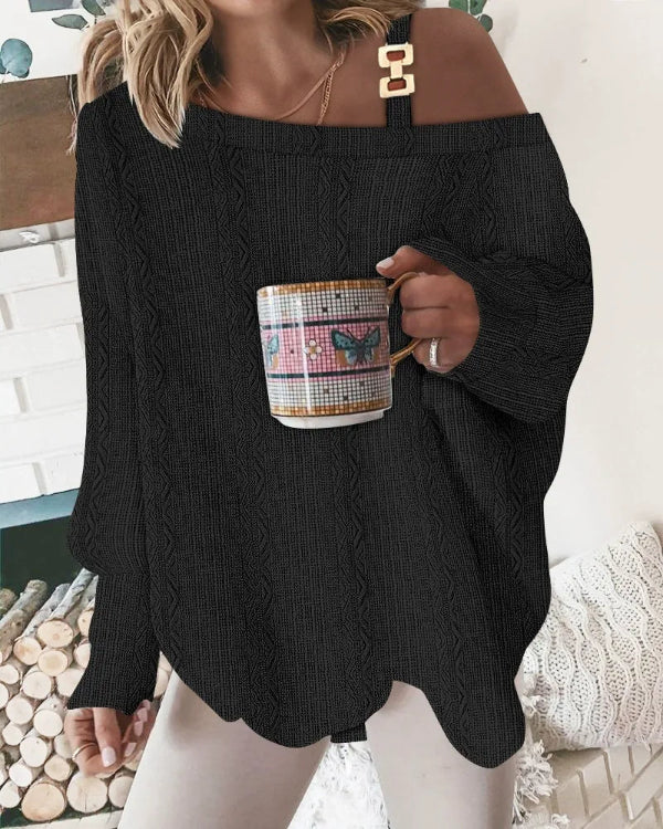 Women’s V-Neck Sweater – Oversized Fit – Fuzzy Texture – Pearl Embellished Casual Wear