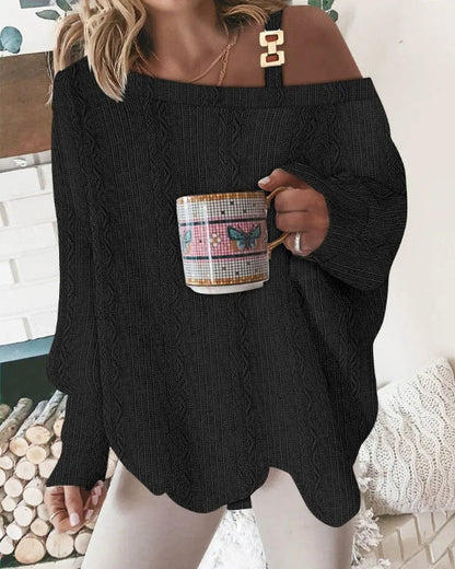 Women’s V-Neck Sweater – Oversized Fit – Fuzzy Texture – Pearl Embellished Casual Wear