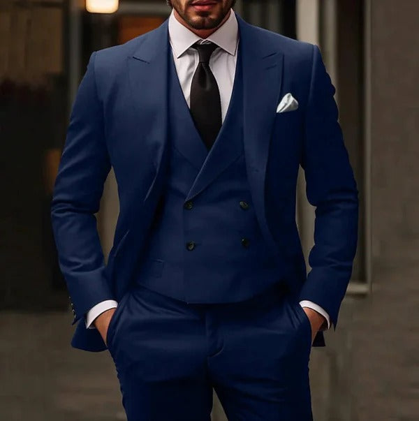 Men’s Three-Piece Suit – Slim Fit – Wool Blend – Notch Lapel – Formal Business Wear