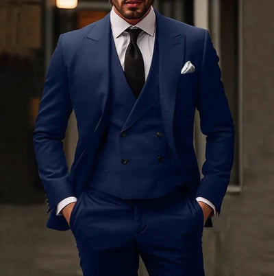 Men’s Three-Piece Suit – Slim Fit – Wool Blend – Notch Lapel – Formal Business Wear