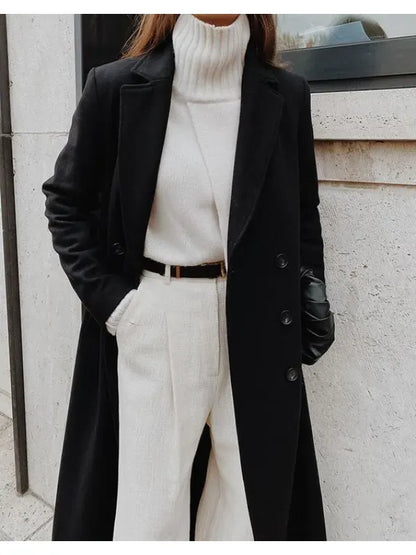 Women’s Wool Coat – Tailored Fit – Double Breasted – Full Length – Notched Lapel