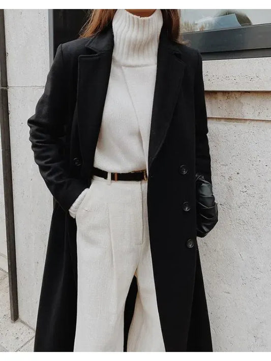 Women’s Wool Coat – Tailored Fit – Double Breasted – Full Length – Notched Lapel