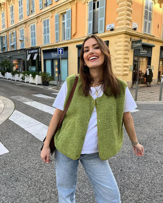 Women’s Fleece Vest – Relaxed Fit – Sleeveless Open Front – Soft Cozy Texture – Hip Length