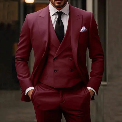 Men’s Three-Piece Suit – Slim Fit – Wool Blend – Notch Lapel – Formal Business Wear