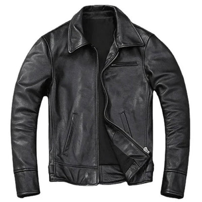 Men’s Leather Jacket – Distressed Finish – Standard Fit – Zipper Closure – Classic Collar