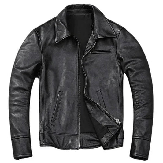 Men’s Leather Jacket – Distressed Finish – Standard Fit – Zipper Closure – Classic Collar