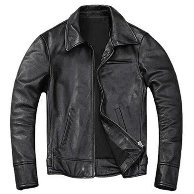 Men’s Leather Jacket – Distressed Finish – Standard Fit – Zipper Closure – Classic Collar