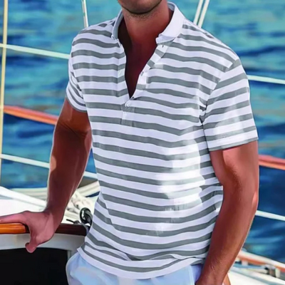 Men’s Polo Shirt – Cotton – Regular Fit – Striped – Casual Retro Style