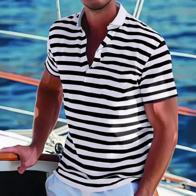 Men’s Polo Shirt – Cotton – Regular Fit – Striped – Casual Retro Style