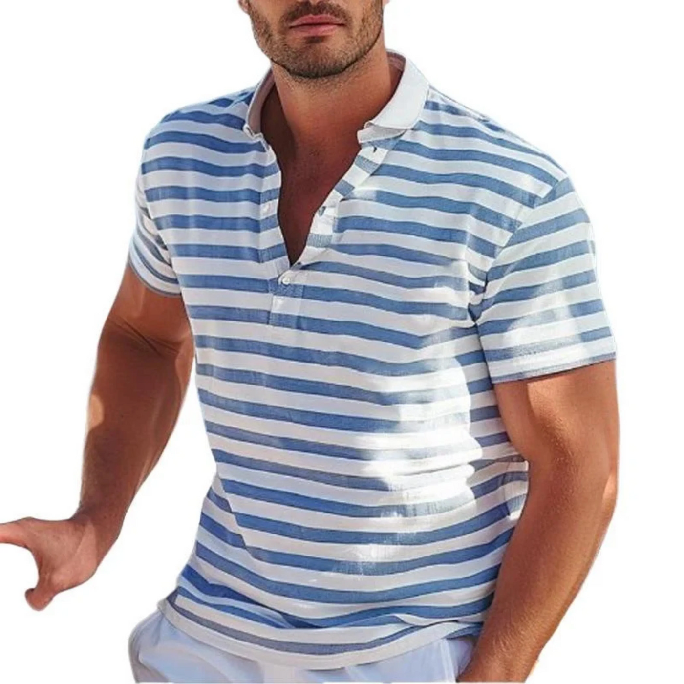 Men’s Polo Shirt – Cotton – Regular Fit – Striped – Casual Retro Style