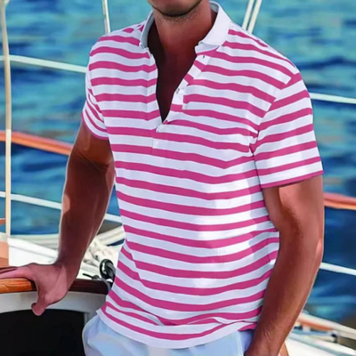 Men’s Polo Shirt – Cotton – Regular Fit – Striped – Casual Retro Style