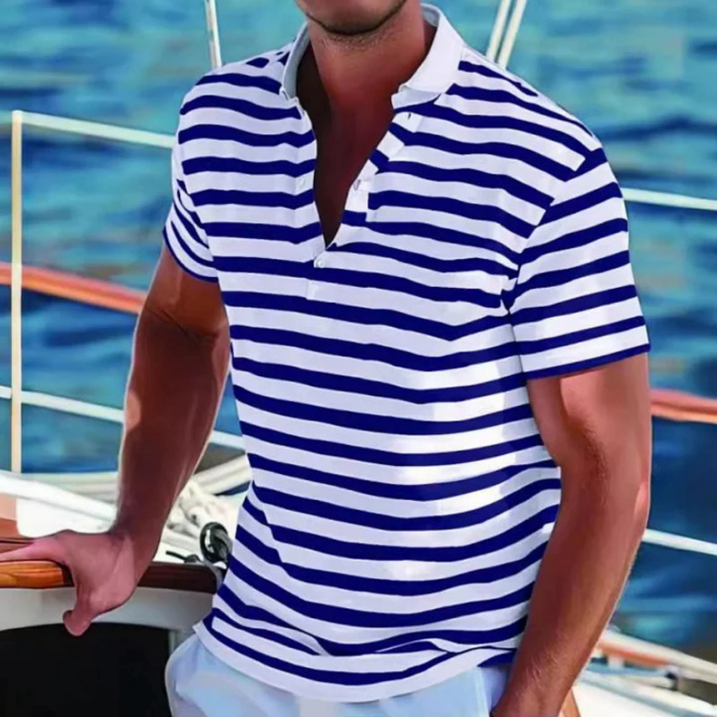 Men’s Polo Shirt – Cotton – Regular Fit – Striped – Casual Retro Style