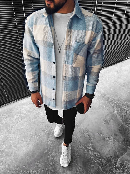 Men’s Overshirt – Relaxed Fit – Textured Woven – Button-Down – Long Sleeve Layering