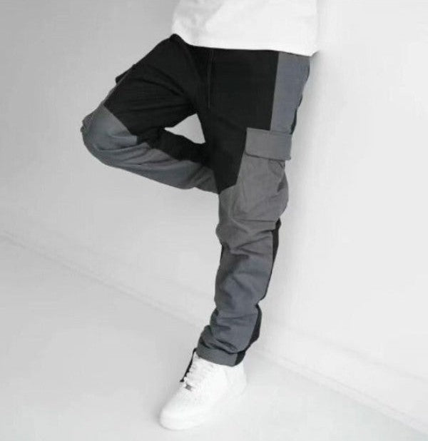 Men's Cargo Pants – Loose Fit – Tapered Leg – Cotton Blend – Utility Patchwork Design
