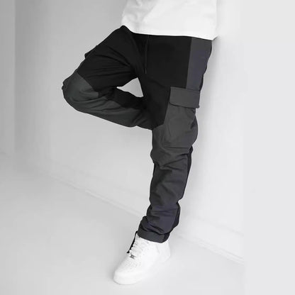 Men's Cargo Pants – Loose Fit – Tapered Leg – Cotton Blend – Utility Patchwork Design
