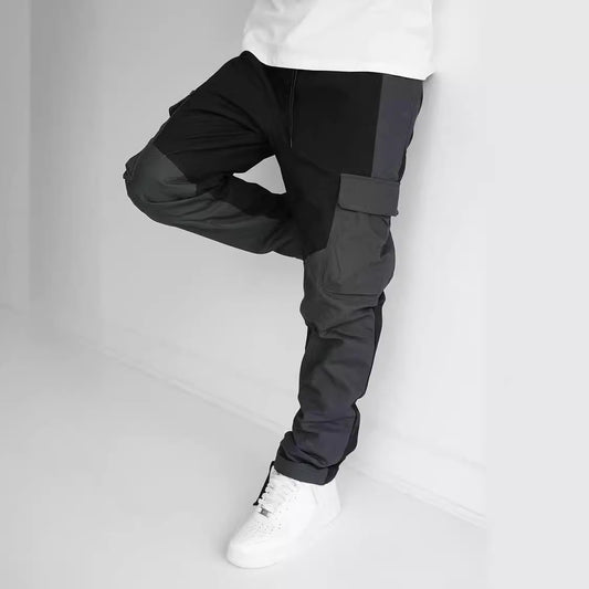 Men's Cargo Pants – Loose Fit – Tapered Leg – Cotton Blend – Utility Patchwork Design