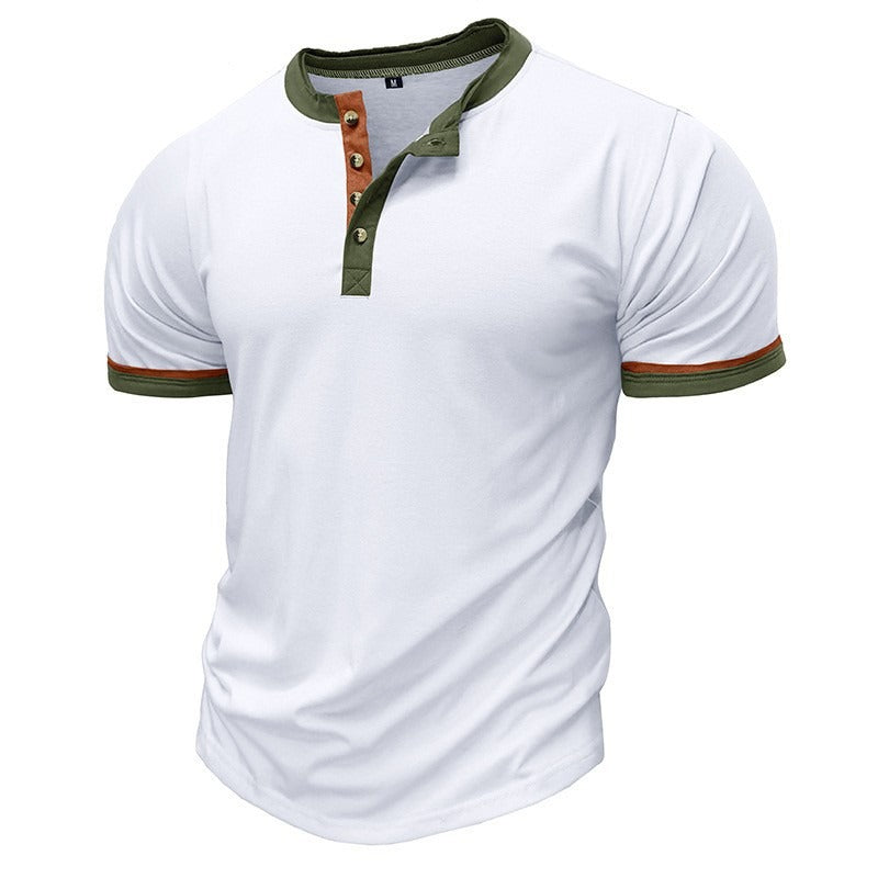 Men’s Henley Shirt – Cotton – Regular Fit – Short Sleeve – Contrast Trim Casual Wear