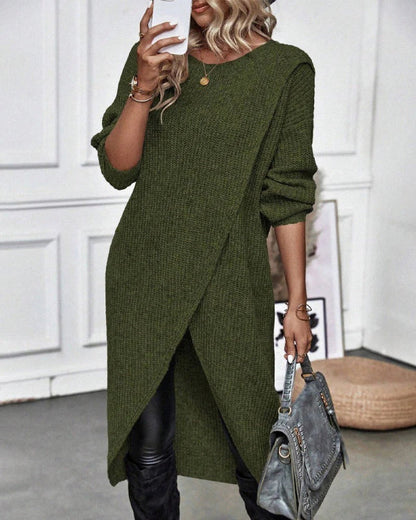 Women’s Pullover – Oversized Fit – Wool Knit – Asymmetrical Wrap – Long Sleeve