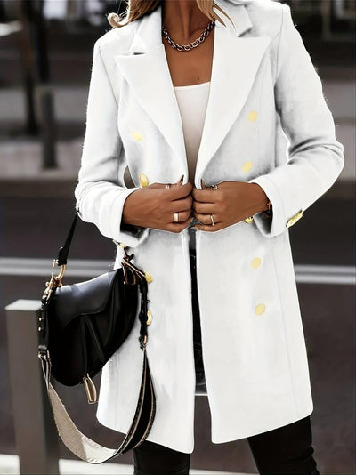 Women’s Wool Coat Jacket – Slim Fit – Double-Breasted – Tailored Mid-Thigh Length