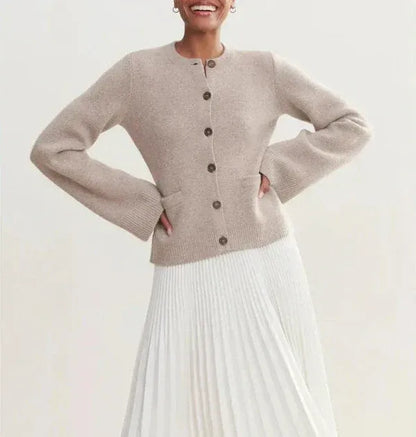 Women’s Knit Cardigan – Relaxed Fit – Wool Blend – Bell Sleeves – Button Front
