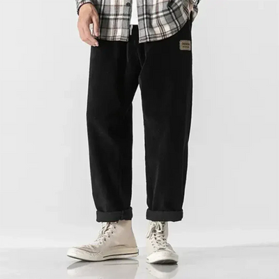 Men’s Corduroy Trousers – Oversized Fit – Ribbed Texture – Full Length – Cuffed Hem