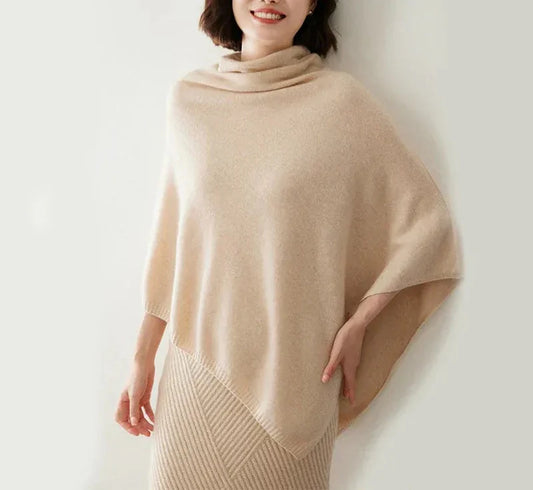 Women’s Poncho Top – Oversized Fit – Wool Blend – Cowl Neck – Draped Asymmetrical Hem