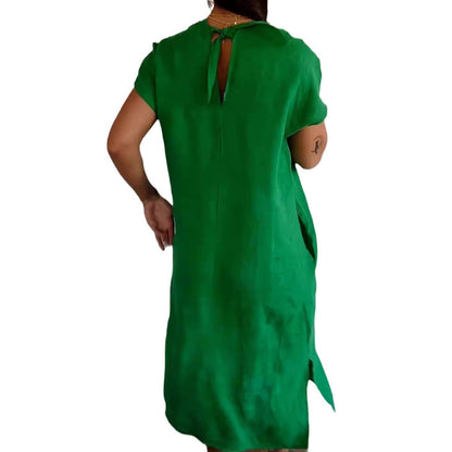 Women’s Maxi Dress – Relaxed Fit – Cotton Feel – V-Neck – Short Sleeve – With Pockets