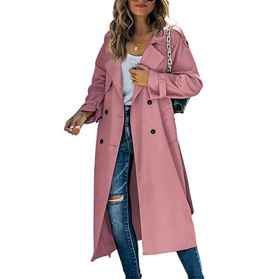 Women’s Trench Coat – Cotton Blend – Tailored Fit – Double-Breasted Full Length
