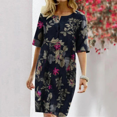 Women’s Shift Dress – Tropical Floral Print – Relaxed Fit – Cotton Blend – Knee Length