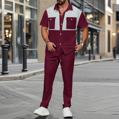 Men’s Two-Piece Set – Waffle Knit – Relaxed Fit Shirt and Drawstring Tapered Pants