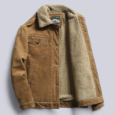 Men’s Corduroy Jacket – Relaxed Fit – Fleece Lined – Button-Up with Chest Pocket