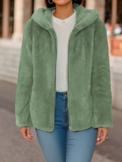Women’s Zip-Up Jacket – Faux Fur – Sherpa Lined – Hooded – Relaxed Fit