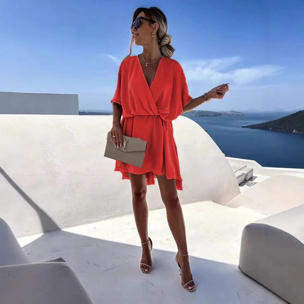 Women’s Wrap Dress – Deep V-Neck – Relaxed Fit – Flutter Hem – Soft Lightweight Fabric