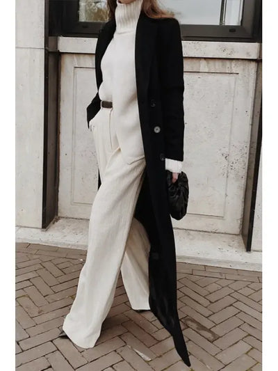 Women’s Wool Coat – Tailored Fit – Double Breasted – Full Length – Notched Lapel