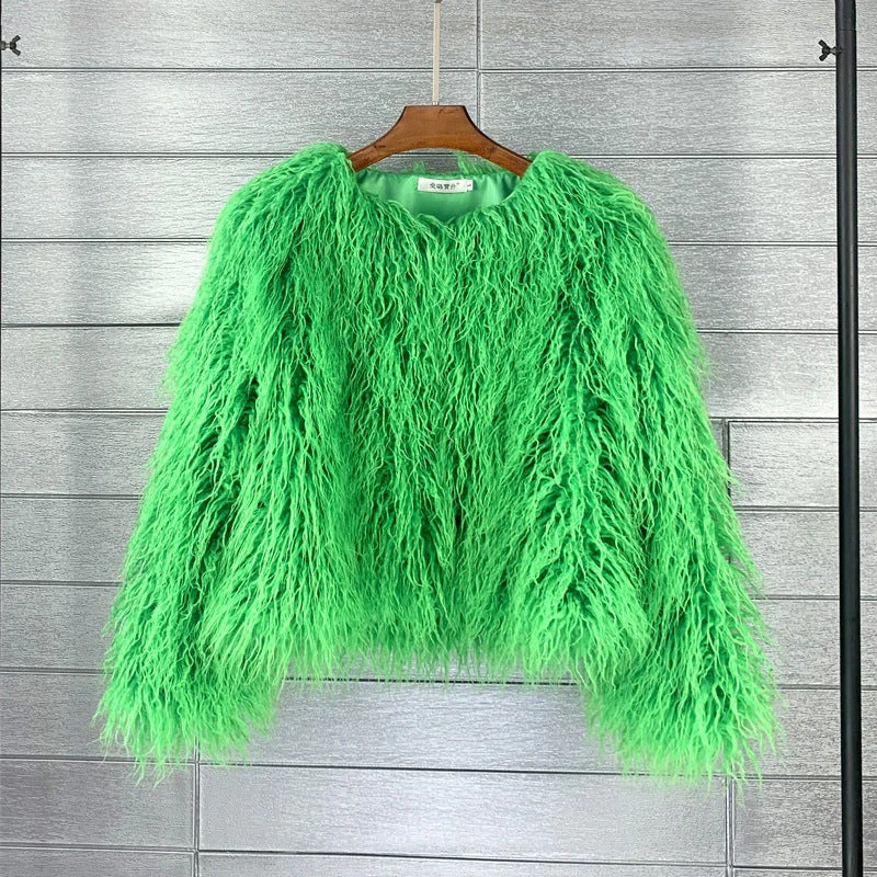 Women’s Short Jacket – Oversized Fit – Shaggy Faux Fur Texture – Cropped Style