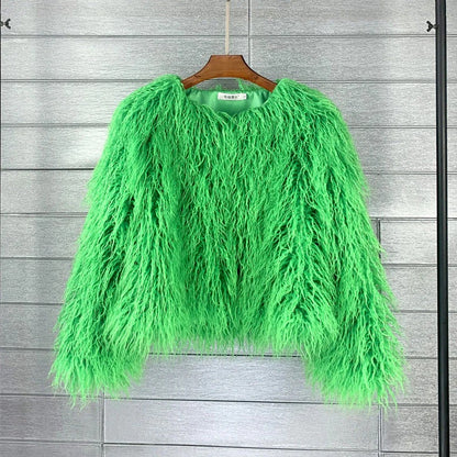 Women’s Short Jacket – Oversized Fit – Shaggy Faux Fur Texture – Cropped Style