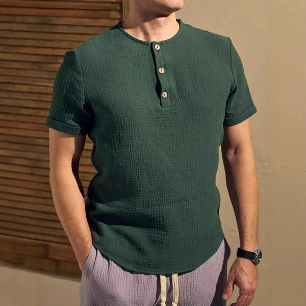 Men’s Henley T-shirt – Regular Fit – Soft Knit – Short Sleeve – Button Neck Casual Wear