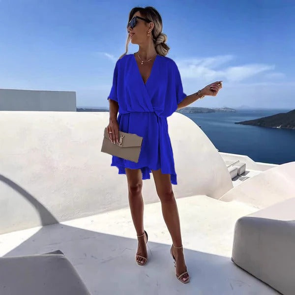 Women’s Wrap Dress – Deep V-Neck – Relaxed Fit – Flutter Hem – Soft Lightweight Fabric
