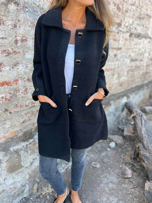 Women’s Wool Coat – Straight Fit – Mid-Length – Buckle Front – Casual Layer