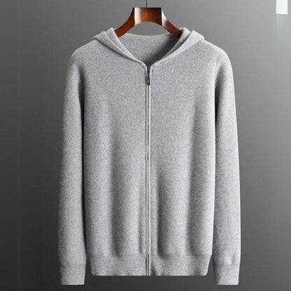 Men’s Zip Hoodie – Wool Blend Knit – Relaxed Fit – Ribbed Hem and Cuffs