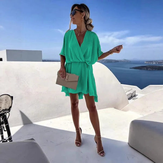 Women’s Wrap Dress – Deep V-Neck – Relaxed Fit – Flutter Hem – Soft Lightweight Fabric