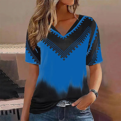 Women’s Oversized T-Shirt – V-Neck – Soft Cotton Blend – Stripe Geometric Print