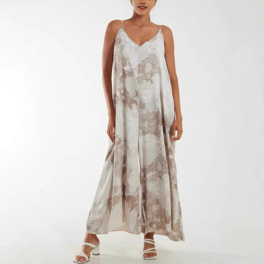 Women’s Maxi Dress – Flowing Fit – Deep V-Neck – Adjustable Straps – Breathable Blend