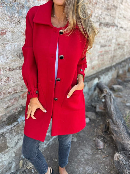 Women’s Wool Coat – Straight Fit – Mid-Length – Buckle Front – Casual Layer