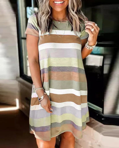 Women’s Casual Dress – Soft Knit – Relaxed Fit – Short Sleeve – Crew Neck – Knee Length