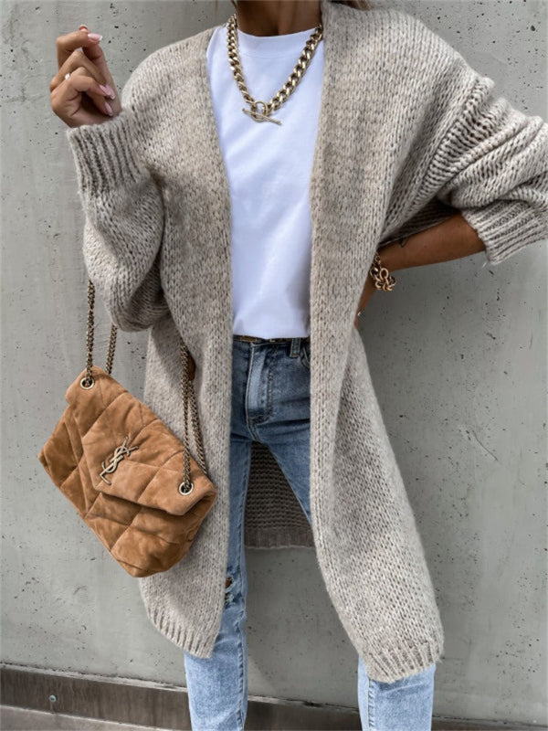 Women’s Knit Cardigan – Oversized Fit – Longline Open Front – Chunky Wool Blend